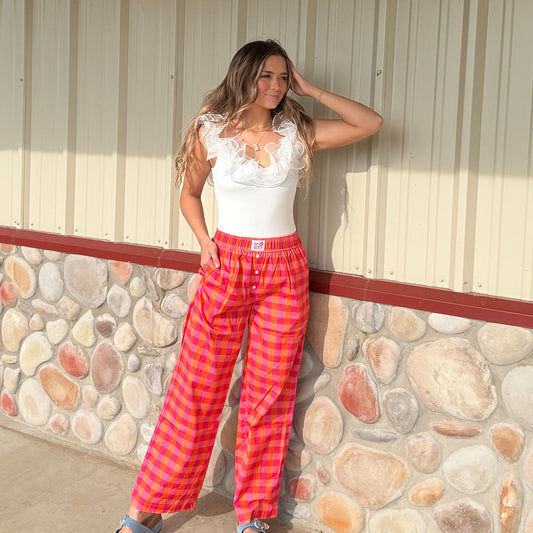 The Hannah Hot Pink & Orange Plaid Pants