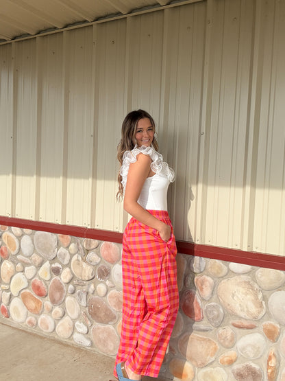 The Hannah Hot Pink & Orange Plaid Pants