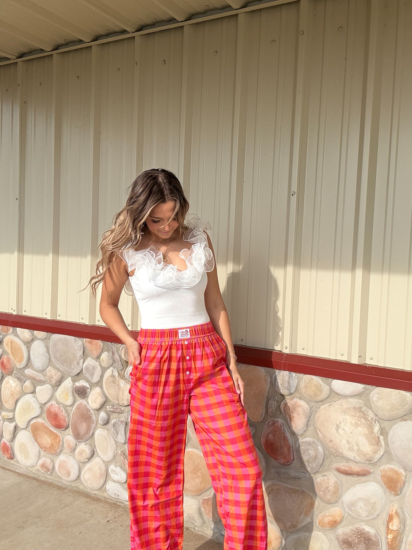 The Hannah Hot Pink & Orange Plaid Pants