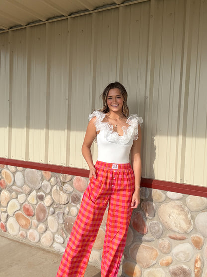 The Hannah Hot Pink & Orange Plaid Pants