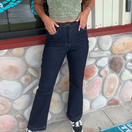 The Madeline Dark Wash Mid Rise Trouser Jeans (Regular & Plus Size)