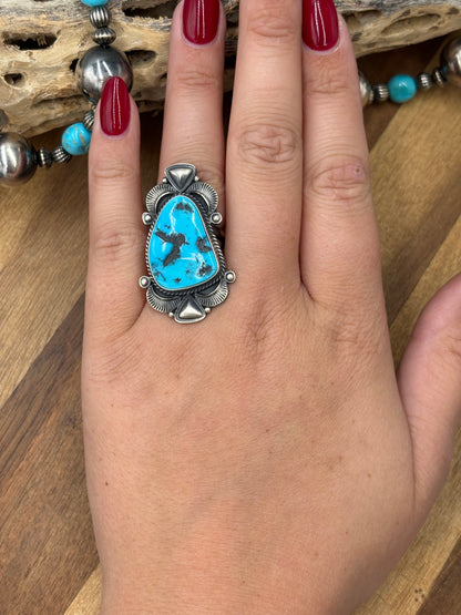 Sleeping Beauty #922-23 Turquoise Squash Blossom Necklace, Cuff, & Earrings Set by Derrick, Navajo
