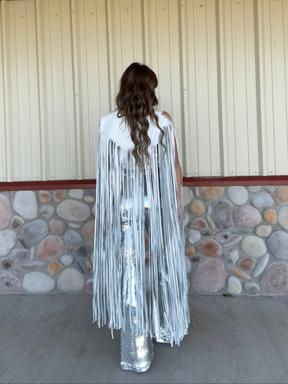 777  White Leather Cape