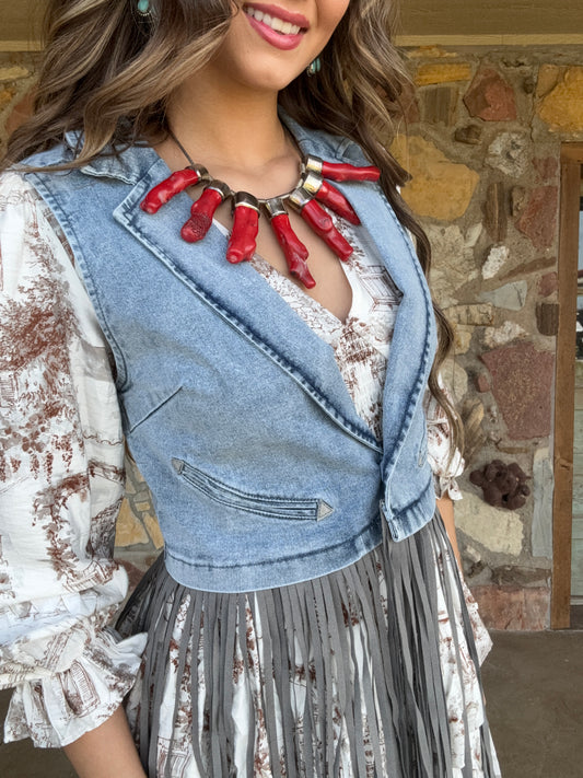Dusty Trails Denim Fringe Vest