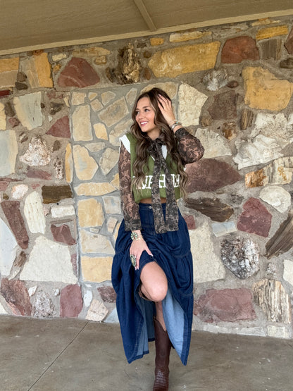 Yeehaw Sweater Vest Olive/Ivory