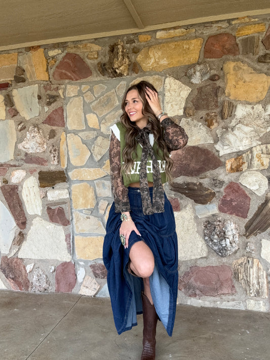 Yeehaw Sweater Vest Olive/Ivory