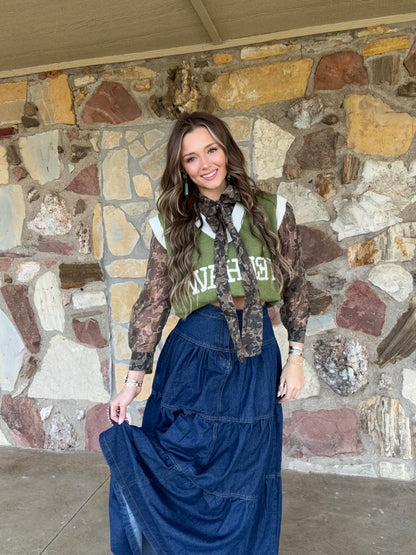 Yeehaw Sweater Vest Olive/Ivory
