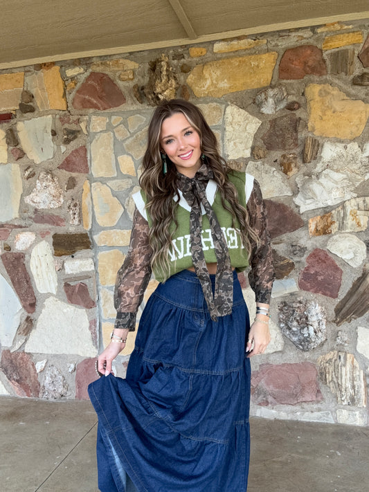 Yeehaw Sweater Vest Olive/Ivory