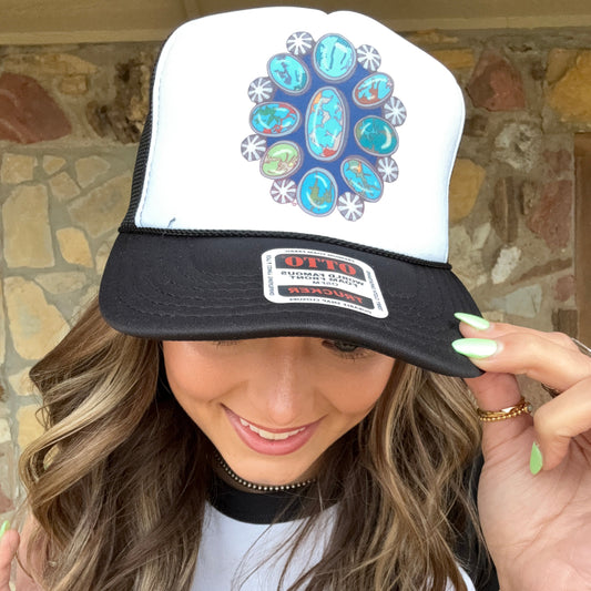 Turquoise Cluster Trucker Hat