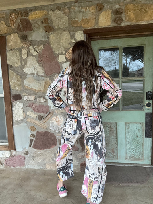 Cowboy Graffiti Denim PANTS by Double D