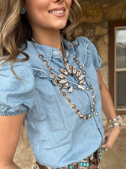 Bluebonnet Ruffle Denim Blouse