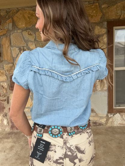 Bluebonnet Ruffle Denim Blouse