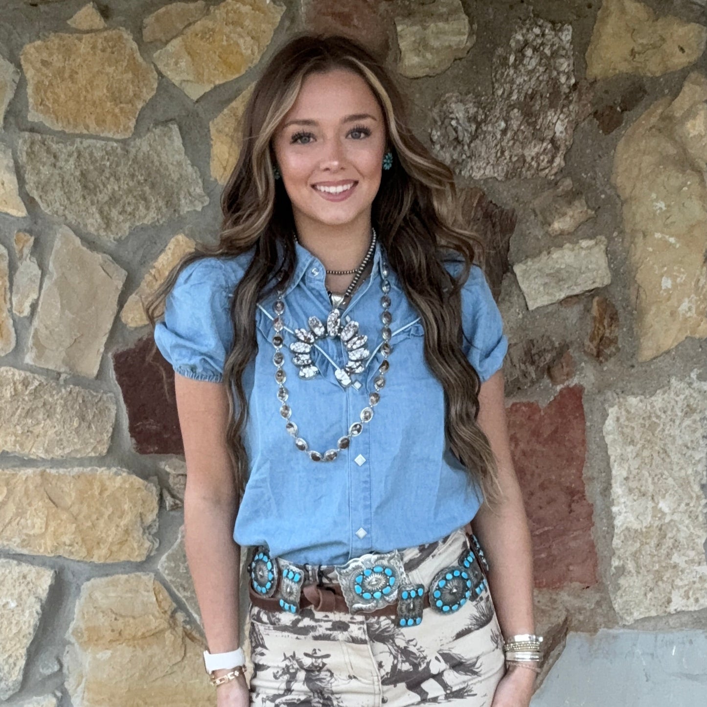 Bluebonnet Ruffle Denim Blouse