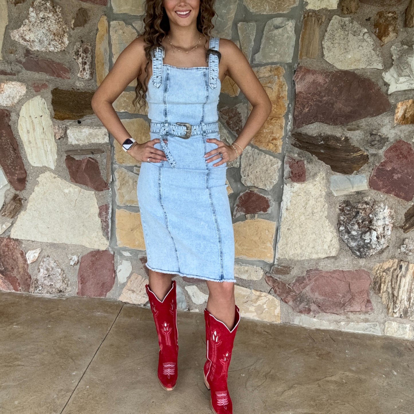 Buckle Up Blues Dress