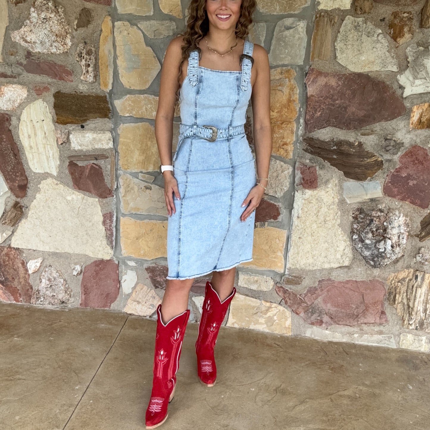 Buckle Up Blues Dress
