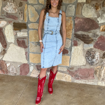Buckle Up Blues Dress