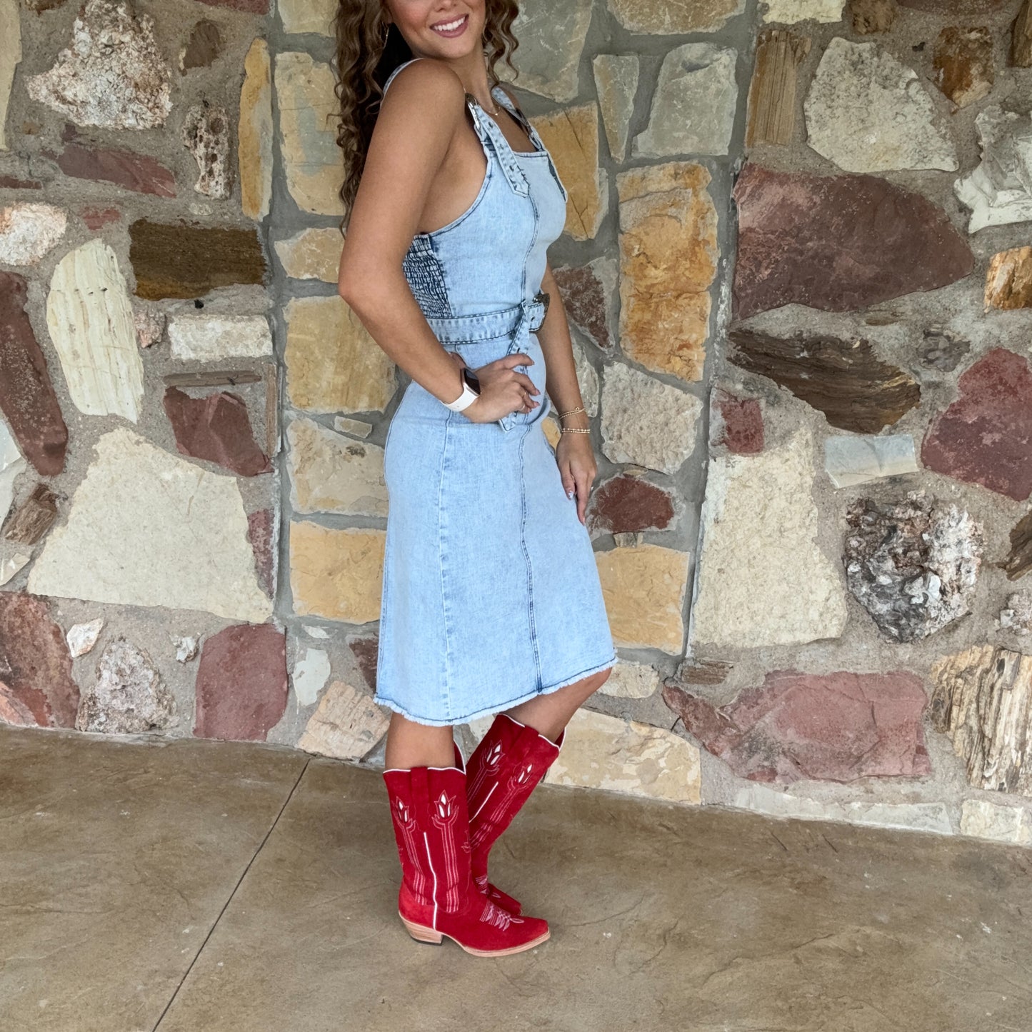 Buckle Up Blues Dress