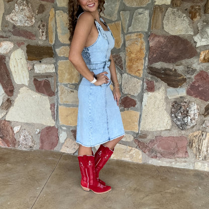 Buckle Up Blues Dress