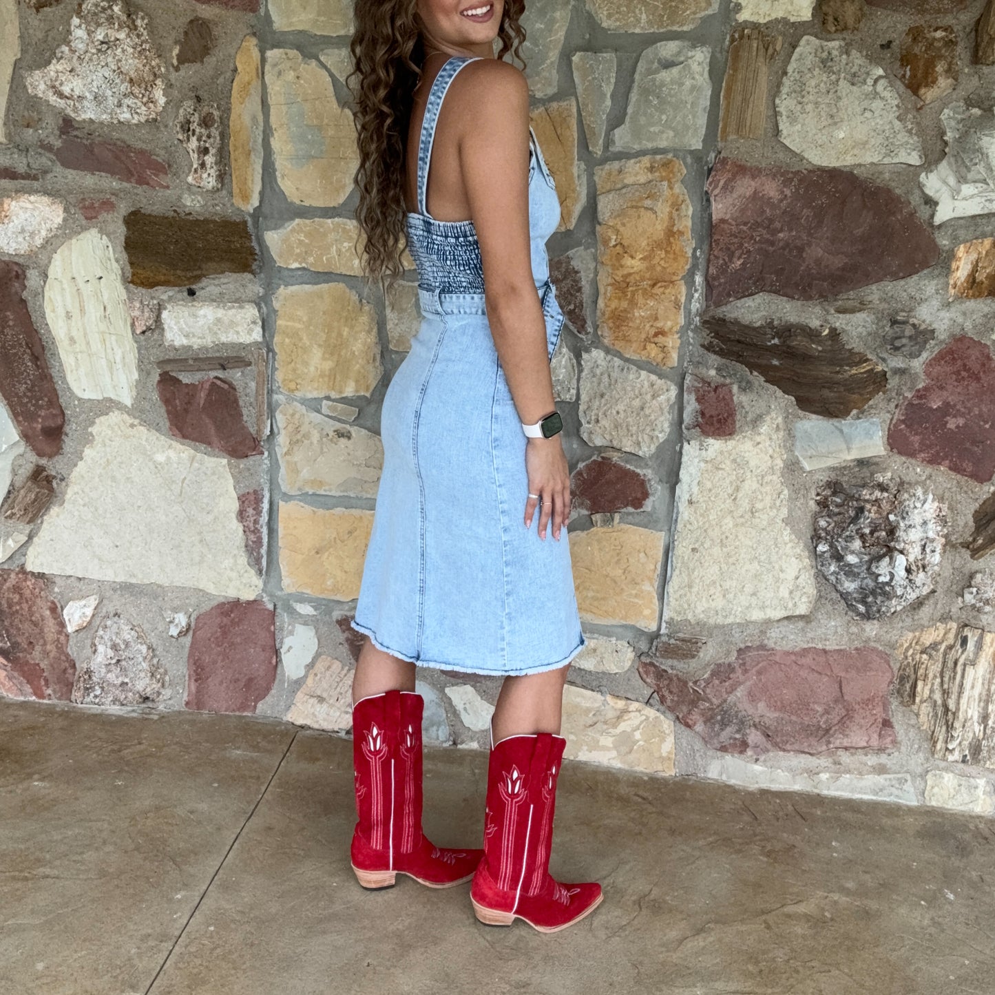 Buckle Up Blues Dress