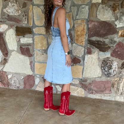 Buckle Up Blues Dress