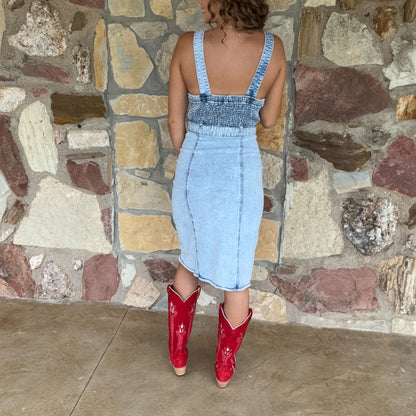 Buckle Up Blues Dress
