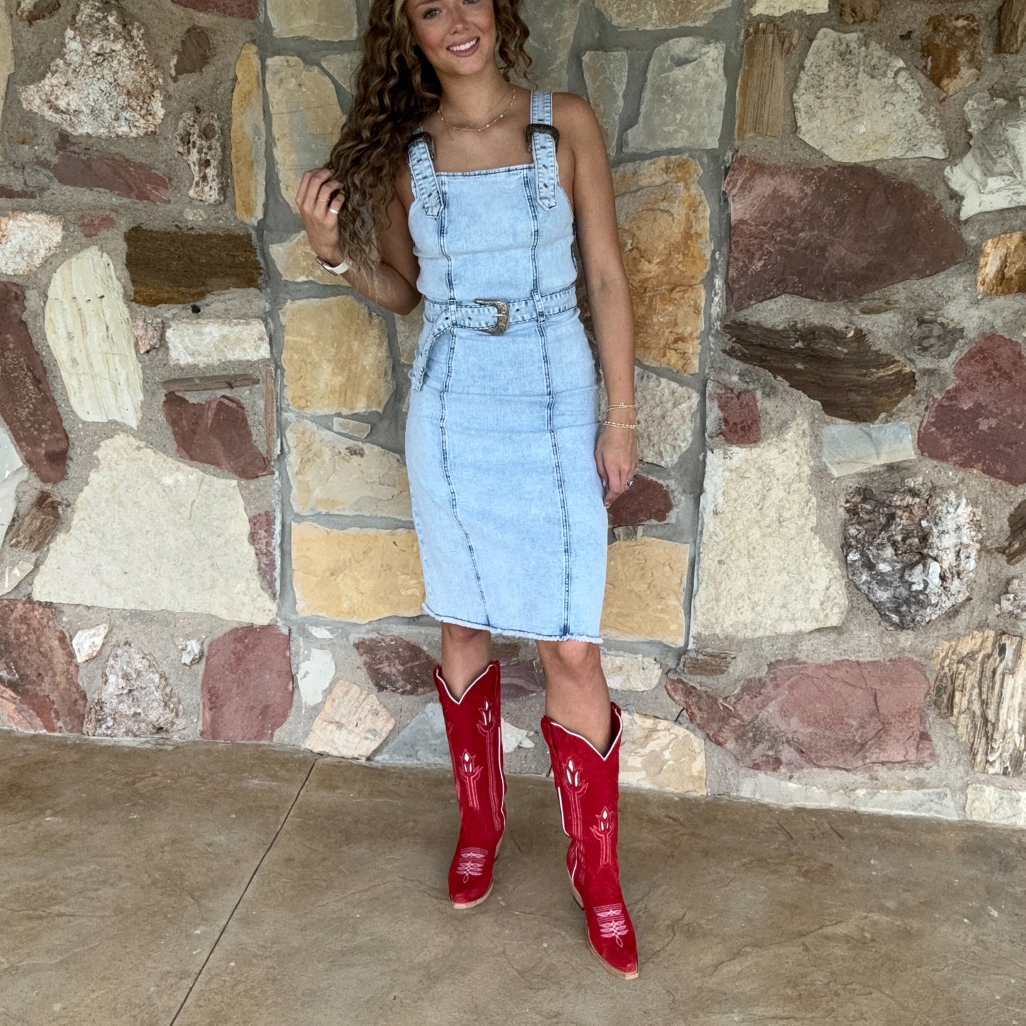 Buckle Up Blues Dress