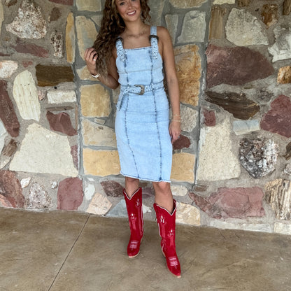 Buckle Up Blues Dress