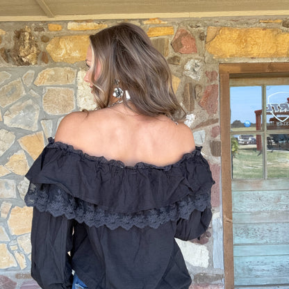 Selina Lace Neck Blouse: Black