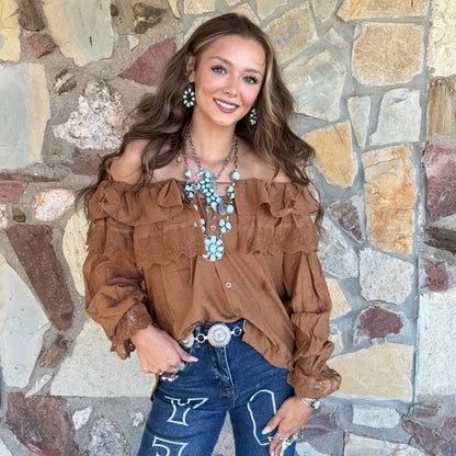 Selina Lace Neck blouse: Carmel