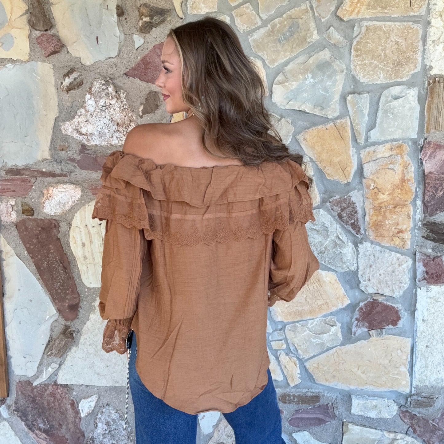 Selina Lace Neck blouse: Carmel