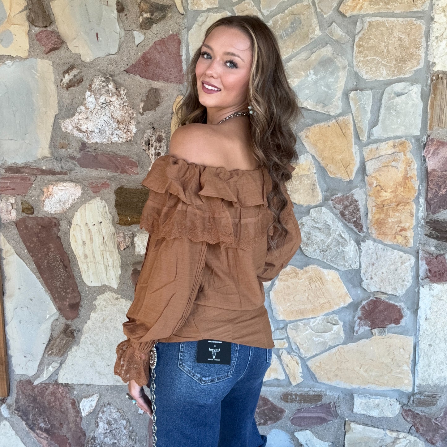 Selina Lace Neck blouse: Carmel