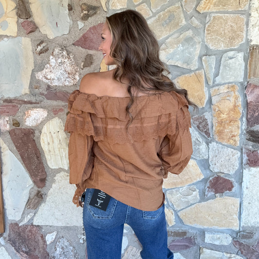 Selina Lace Neck blouse: Carmel