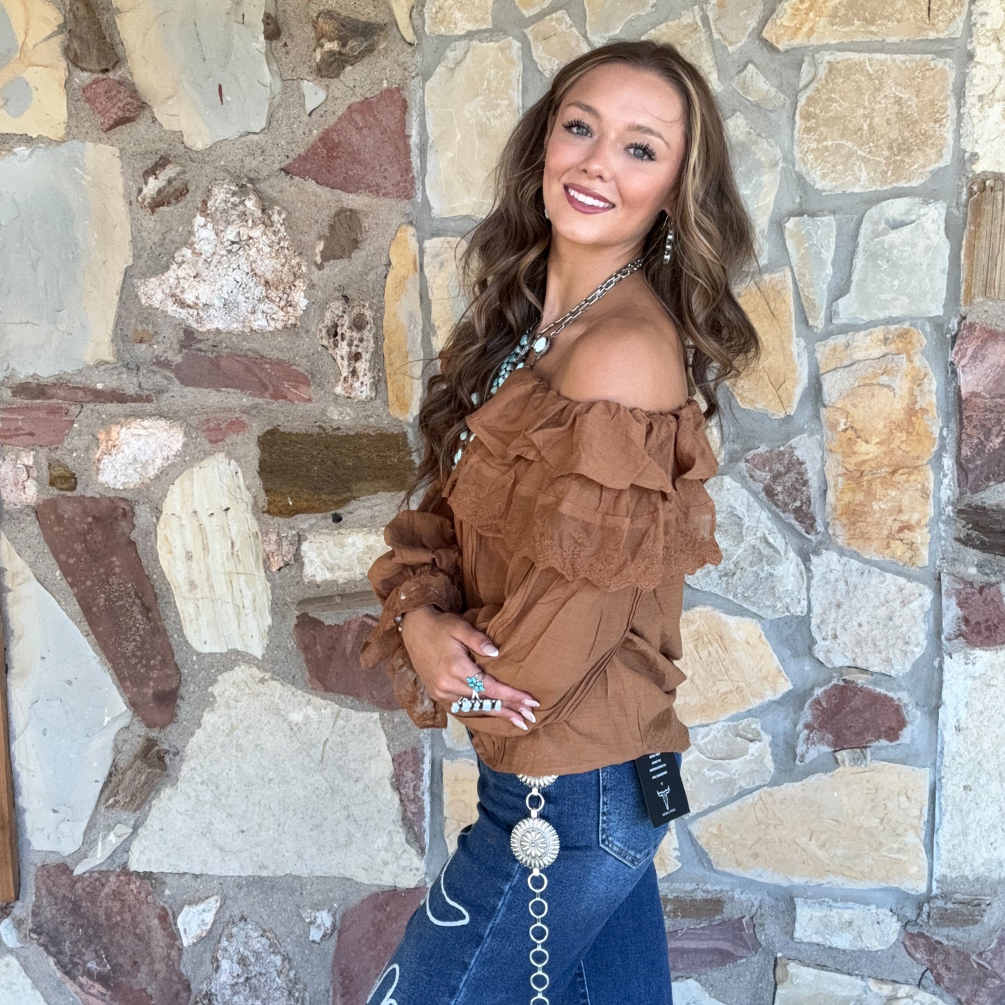 Selina Lace Neck blouse: Carmel