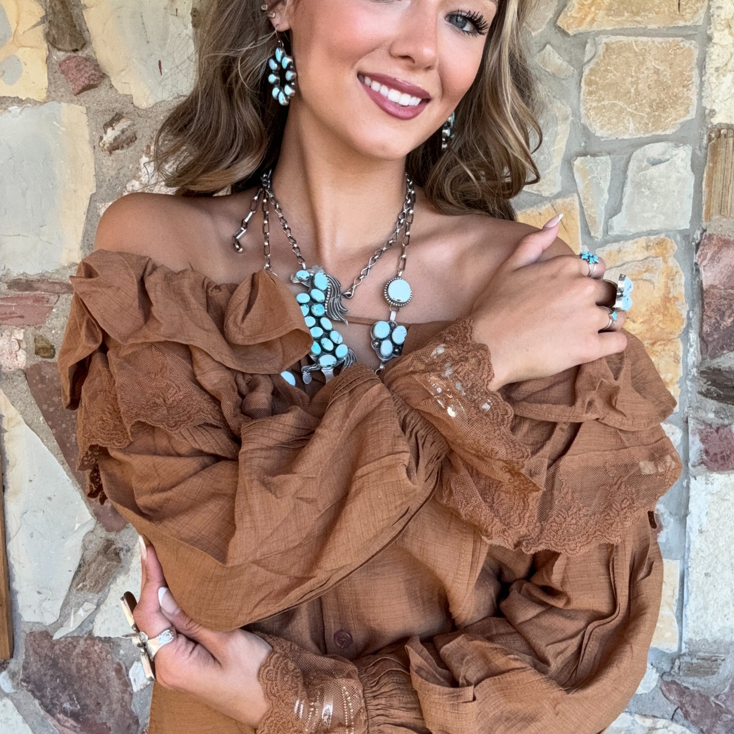 Selina Lace Neck blouse: Carmel