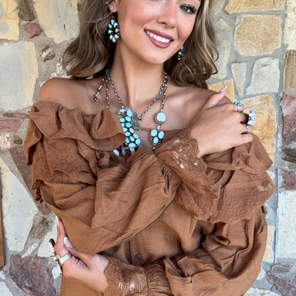 Selina Lace Neck blouse: Carmel