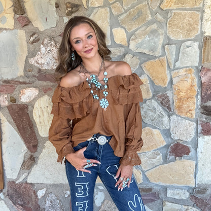 Selina Lace Neck blouse: Carmel