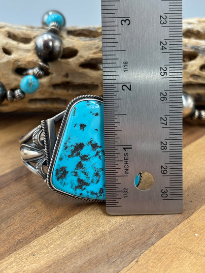 Sleeping Beauty #922-23 Turquoise Squash Blossom Necklace, Cuff, & Earrings Set by Derrick, Navajo