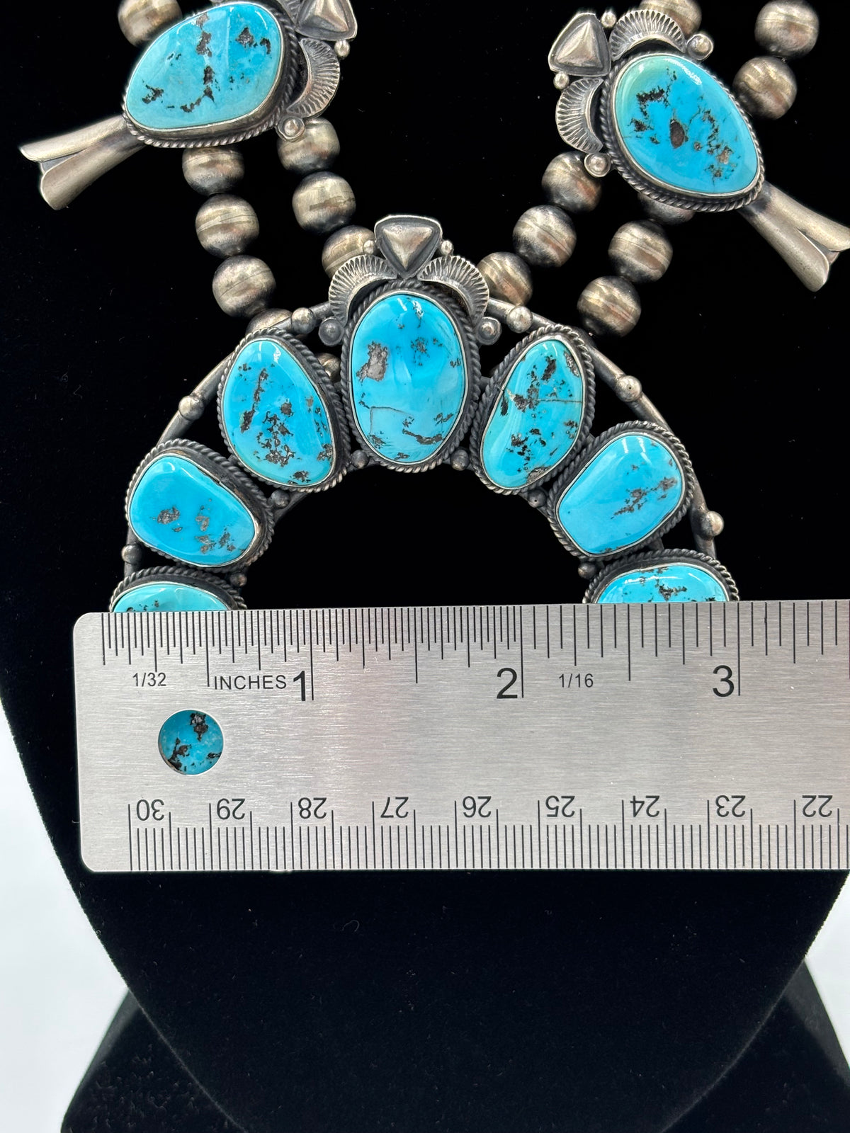 Sleeping Beauty #922-23 Turquoise Squash Blossom Necklace, Cuff, & Earrings Set by Derrick, Navajo