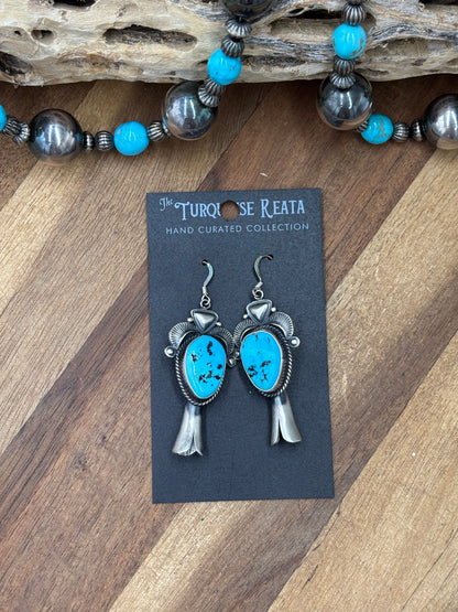 Sleeping Beauty #922-23 Turquoise Squash Blossom Necklace, Cuff, & Earrings Set by Derrick, Navajo