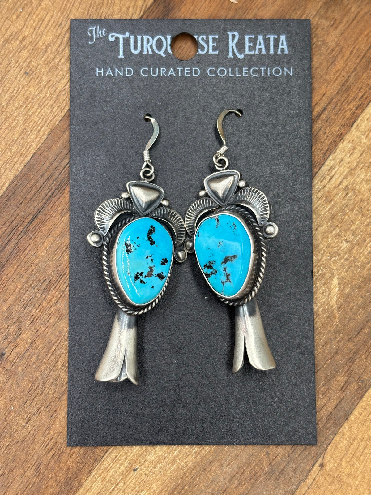 Sleeping Beauty #922-23 Turquoise Squash Blossom Necklace, Cuff, & Earrings Set by Derrick, Navajo