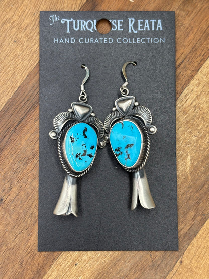 Sleeping Beauty #922-23 Turquoise Squash Blossom Necklace, Cuff, & Earrings Set by Derrick, Navajo