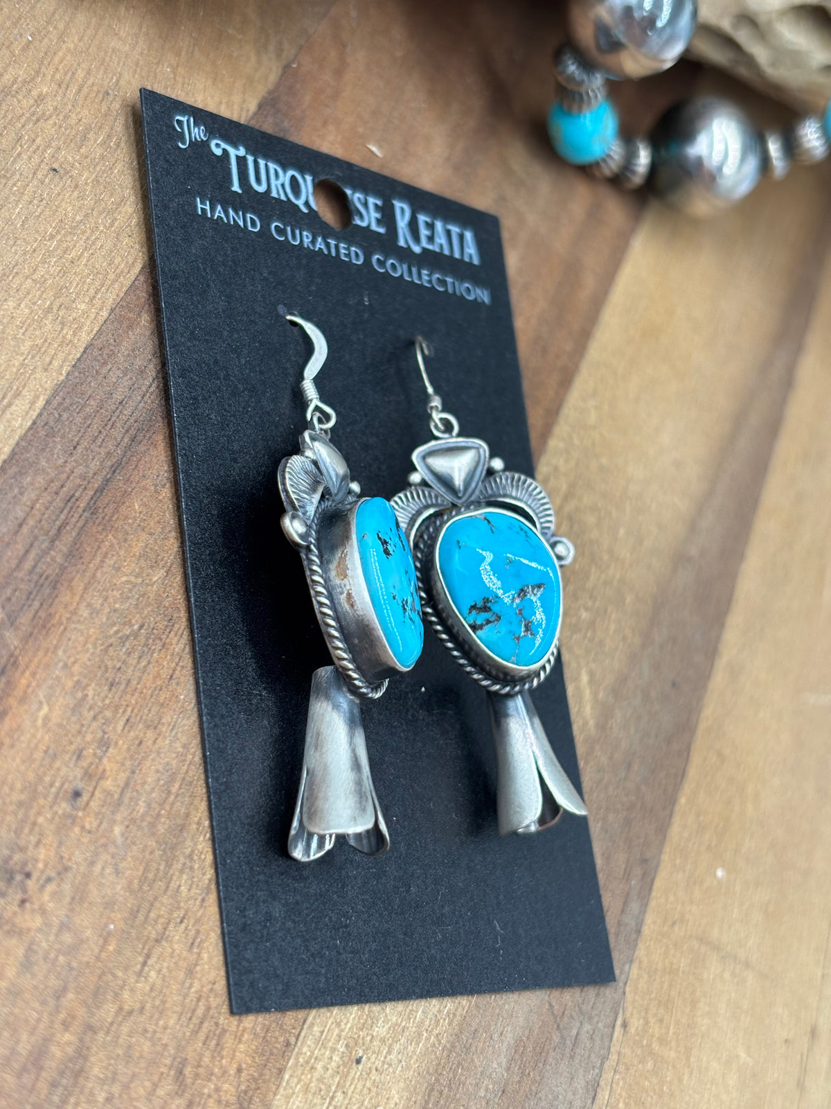 Sleeping Beauty #922-23 Turquoise Squash Blossom Necklace, Cuff, & Earrings Set by Derrick, Navajo