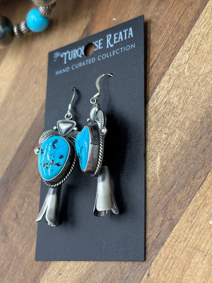 Sleeping Beauty #922-23 Turquoise Squash Blossom Necklace, Cuff, & Earrings Set by Derrick, Navajo