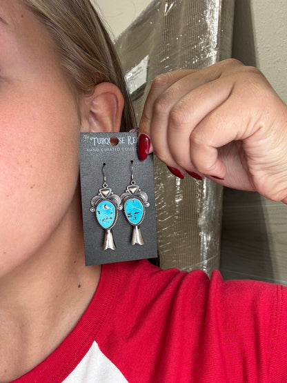 Sleeping Beauty #922-23 Turquoise Squash Blossom Necklace, Cuff, & Earrings Set by Derrick, Navajo