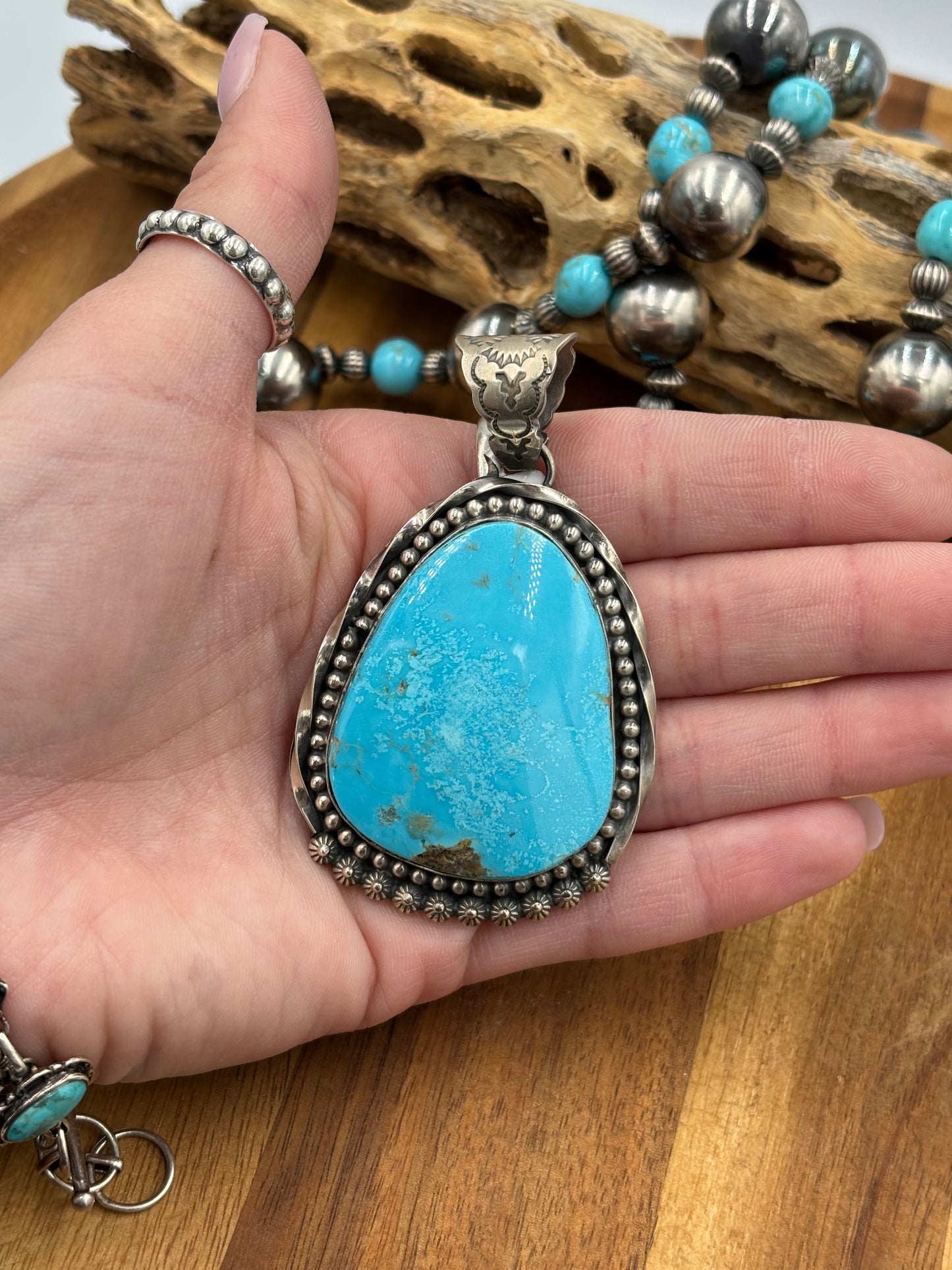 Turquoise Pendant Twisted & Dotted Border