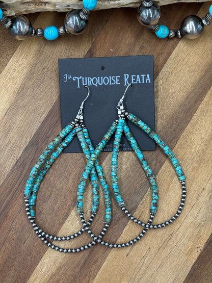 Coco Turquoise #922-6 Sterling Silver Pearl Double Loop Hoop Hook Earrings