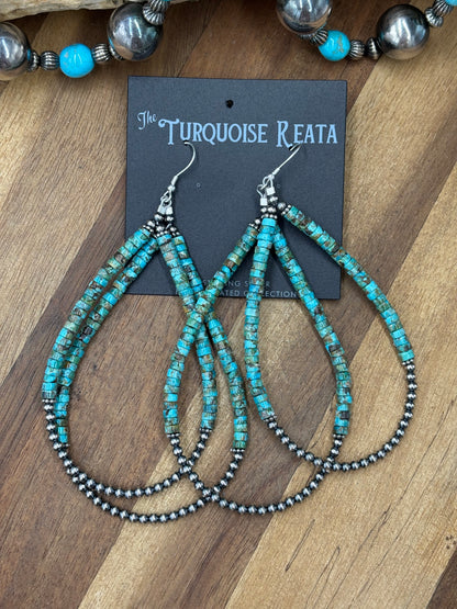 Coco Turquoise #922-6 Sterling Silver Pearl Double Loop Hoop Hook Earrings