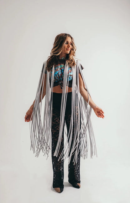 777  White Leather Cape