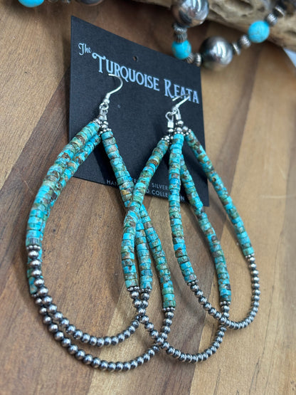 Coco Turquoise #922-6 Sterling Silver Pearl Double Loop Hoop Hook Earrings