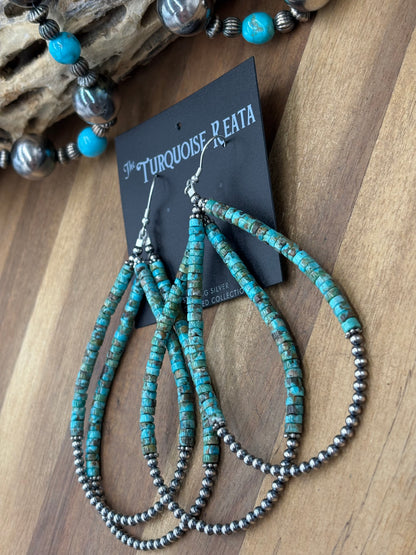 Coco Turquoise #922-6 Sterling Silver Pearl Double Loop Hoop Hook Earrings